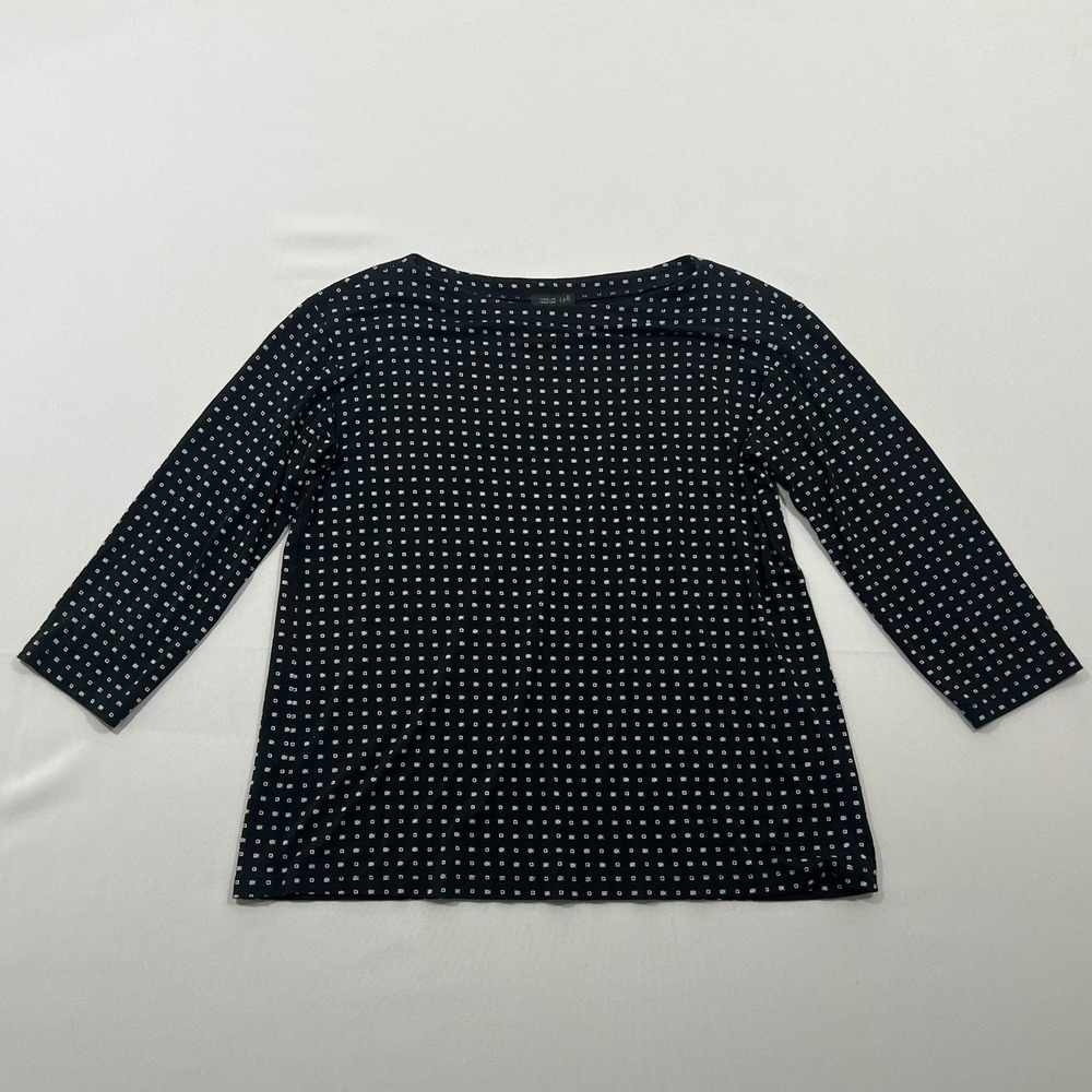 J. Jill Wearever Top Boat Neck 3/4 Sleeve Geometric Black Womens Size S